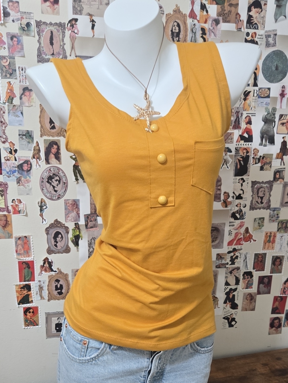 BrandNewWithoutT sleeveless tank top scoop neck button front cotton blend casual